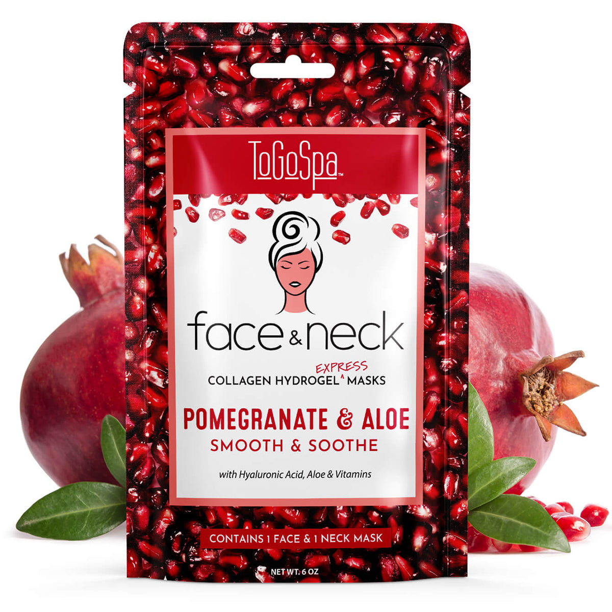 ToGoSpa Face & Neck Collagen hydrogel express masks pomegranate & Aloe 1 pair